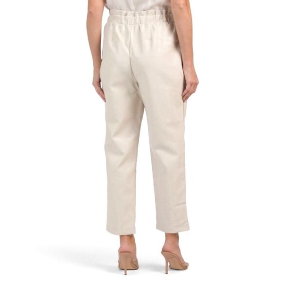NWT Bagatelle Faux Leather Pants in Natural Cream Size Small Tie Waist Neutral - Picture 5 of 15